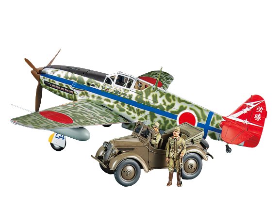 Фото - Збірна модель TAMIYA Kawasaki Ki-61-Id Hien  & 4x4 Light Vehicle Kurogane Set 1:48 (Tony)