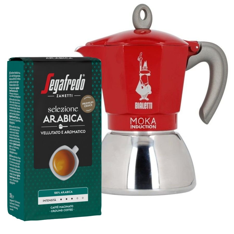Kawiarka Bialetti New Moka Induction 6tz czerwona + Selezione Arabica ...