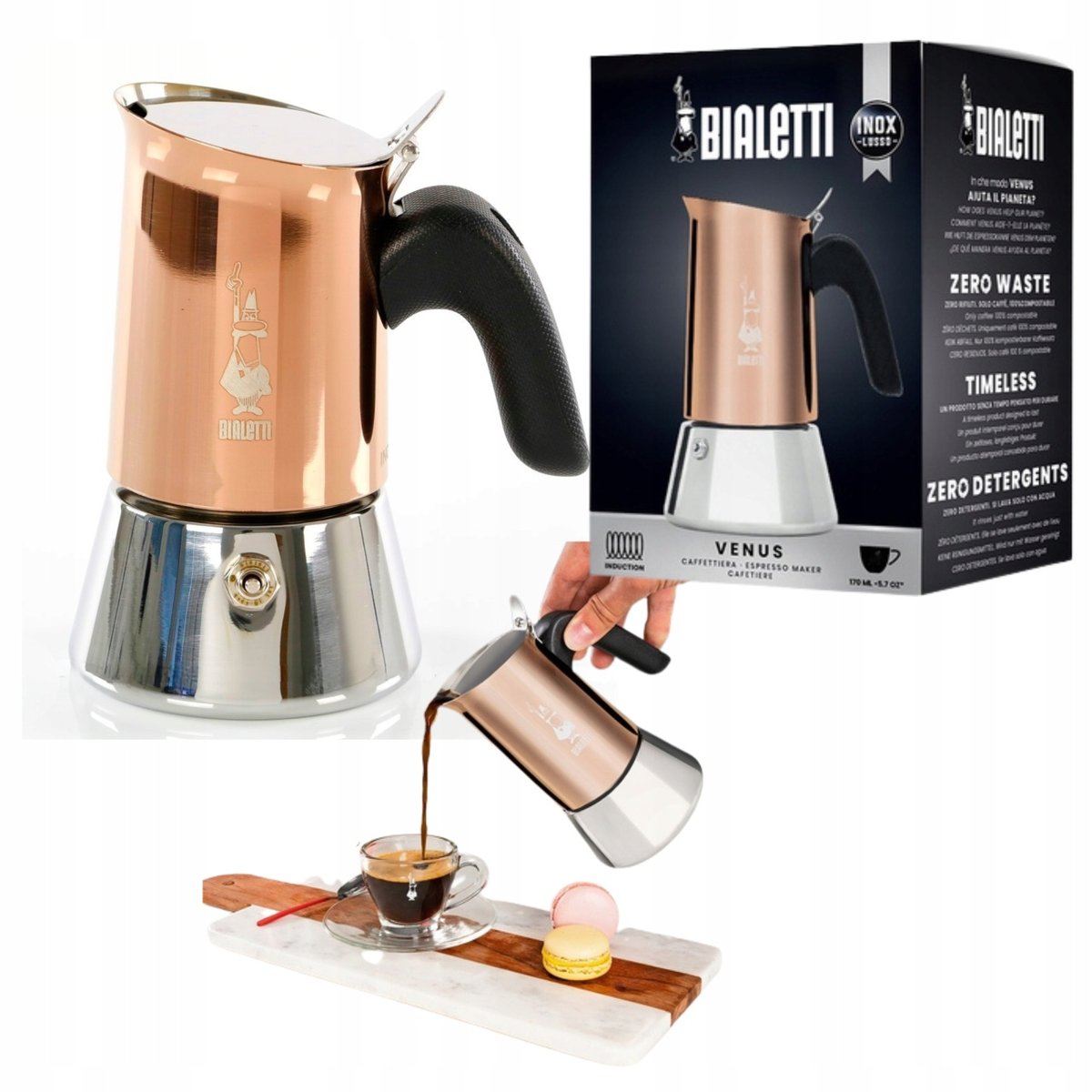 Bialetti Bialetti Kawiarka New Venus 6Tz Miedziana 235Ml Indukcja Stal Włochy