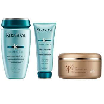 Kérastase Force Architecte and SP Luxe Oil Keratin Restore, Zestaw do odbudowy i pielęgnacji włosów: kąpiel 250ml + odżywka 200ml + maska 150ml - Kerastase