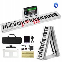 Keyboard Składany 88 Klawiszy MIDI z Bluetooth Podświetleniem Biały