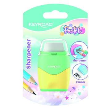 Keyroad, Temperówka plastikowa z gumką, pastel, mix wzorów - Keyroad