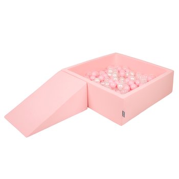 KiddyMoon Piankowy plac zabaw PPZP-KW30D-112 z piłeczkami różowy: pudrowy róż-perła-transparent basen 200/klin L - KiddyMoon