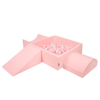 KiddyMoon Piankowy plac zabaw PPZP-KW30D-114 z piłeczkami różowy: pudrowy róż-perła-transparent basen 200/klin L/rampa L/półwałek L - KiddyMoon