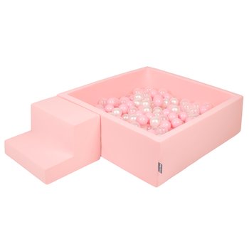 KiddyMoon Piankowy plac zabaw PPZP-KW30D-122 z piłeczkami różowy: pudrowy róż-perła-transparent basen 200/schodek - KiddyMoon