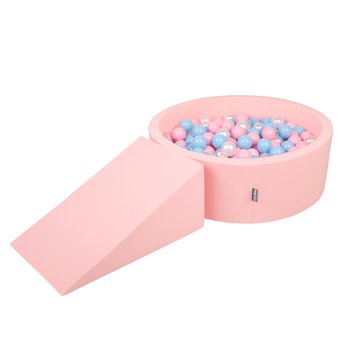 KiddyMoon Piankowy plac zabaw PPZP-OK30D-112 z piłeczkami różowy: babyblue-pudrowy róż-perła basen 100/klin L - KiddyMoon