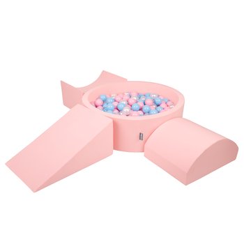 KiddyMoon Piankowy plac zabaw PPZP-OK30D-114 z piłeczkami różowy: babyblue-pudrowy róż-perła basen 200/klin L/rampa L/półwałek L - KiddyMoon