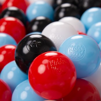 KiddyMoon, plastikowe piłeczki 6cm czarny-biały-czerwony-babyblue 100/6cm - KiddyMoon