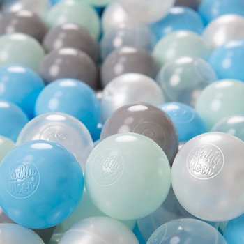 KiddyMoon, plastikowe piłeczki 6cm perła-szary-transparent-babyblue-mięta 300/6cm - KiddyMoon