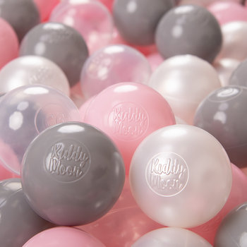 KiddyMoon Plastikowe piłeczki 6cm perła-szary-transparent-pudrowy róż 100/6cm    - KiddyMoon