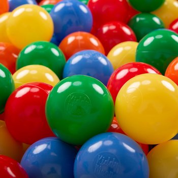 KiddyMoon, plastikowe piłeczki 7cm żółty-zielony-niebieski-czerwony-pomarańcz 50 - KiddyMoon