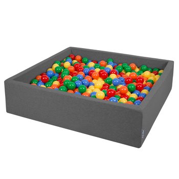 KiddyMoon, suchy basen kwadratowy z piłeczkami 7cm 120x30 ciemnoszary: żółty-zielony-niebieski-czerwony-pomarańcz 120x30/300piłek - KiddyMoon