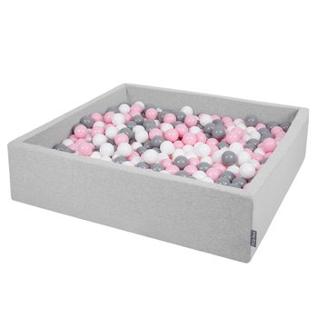 KiddyMoon, suchy basen kwadratowy z piłeczkami 7cm 120x30 jasnoszary: biały-szary-pudrowy róż 120x30/600piłek - KiddyMoon