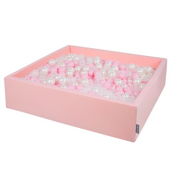 KiddyMoon, suchy basen kwadratowy z piłeczkami 7cm 120x30 różowy: pudrowy róż-perła-transparent 120x30/300piłek - KiddyMoon
