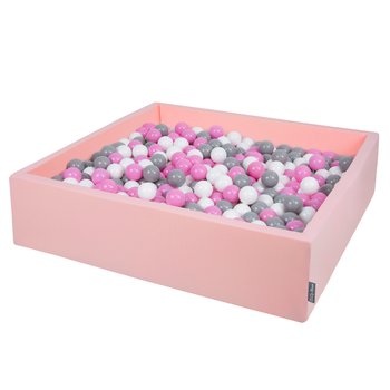 KiddyMoon, suchy basen kwadratowy z piłeczkami 7cm 120x30 różowy: szary-biały-róż 120x30/600piłek - KiddyMoon