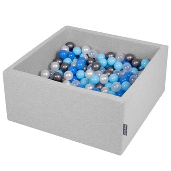 KiddyMoon, suchy basen kwadratowy z piłeczkami 7cm jasnoszary: perła-niebieski-babyblue-transparent-srebrny 90x40cm/200piłek - KiddyMoon
