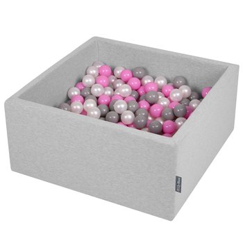 KiddyMoon, suchy basen kwadratowy z piłeczkami 7cm jasnoszary: perła-szary-róż 90x40cm/300piłek - KiddyMoon
