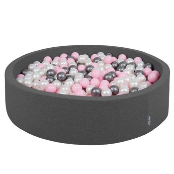 KiddyMoon, suchy basen okrągły z piłeczkami 7cm 120x30 ciemnoszary: perła-pudrowy róż-srebrny 120x30/600piłek - KiddyMoon