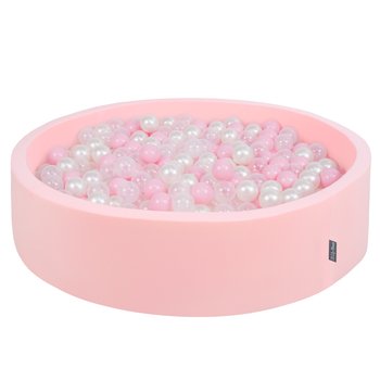 KiddyMoon, suchy basen okrągły z piłeczkami 7cm 120x30 różowy: pudrowy róż-perła-transparent 120x30/1000piłek - KiddyMoon