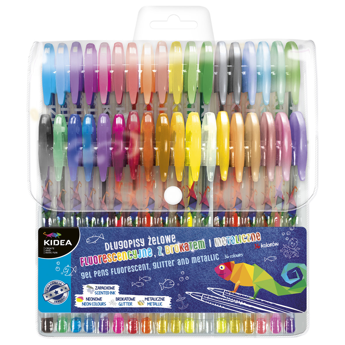 Фото - Ручка Kidea, Długopisy żelowe fluoroscencyjne z brokatem i metaliczne, 36 sztuk