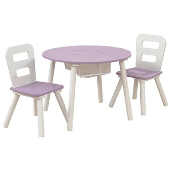 KidKraft Okrągły stolik ze schowkiem i krzesłami, lawendowo-biały - Kidkraft