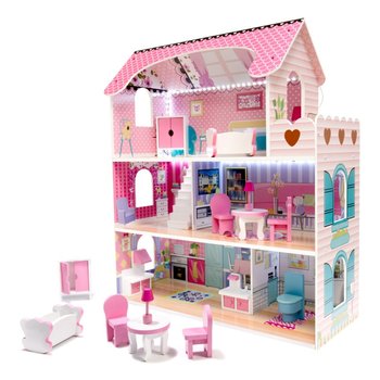 Kik, domek dla lalek drewniany Lulilo, Peonio LED, różowy - Kontext