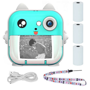 KingSzop Aparat Natychmiastowy Dla Dzieci Z Drukarką + 8 rolek GRY Bluetooth Miętowy - Inny producent