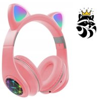 KingSzop SŁUCHAWKI DLA DZIECI KOCIE USZY SKŁADANE BEZPRZEWODOWE BLUETOOTH 5.0 SD JACK LED RGB