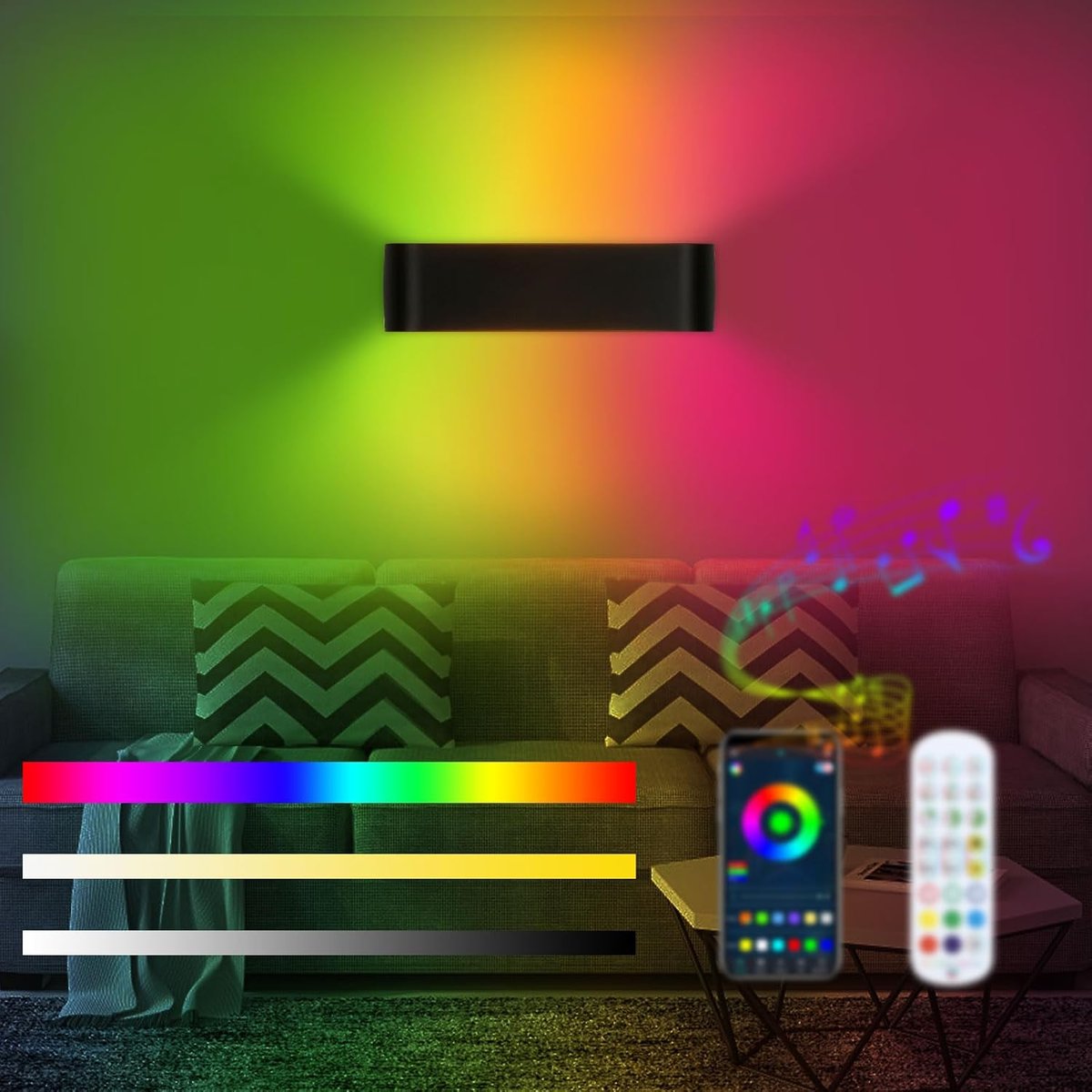 Kinkiet Lampa ścienna LED RGB 12W PILOT APLIKACJA Czarna 30cm - KLIGHTEN