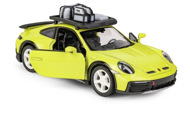 KINSMART PORSCHE 911 RALLYE ŻÓŁTY Z BAGAŻNIKIEM K-796 1:36 NOWY MODEL ...