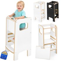 KITCHEN HELPER Extra Safe Stabilny Montessori Pomocnik Kuchenny Dla Dzieci Zabudowany Biały Obubu