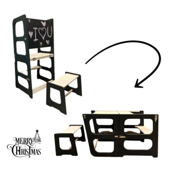 KITCHEN HELPER pomocnik kuchenny podest biurko z tablicą podest dla dzieci 4w1 czarny BEZPIECZNY PREMIUM - Inna marka