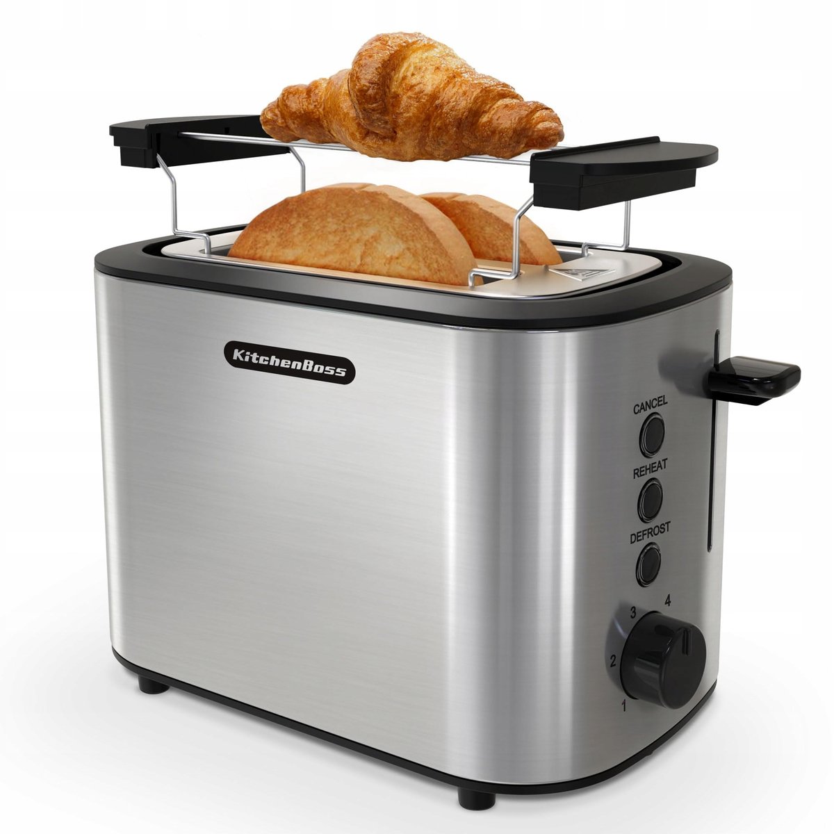 Toster Inox KitchenBoss Toster 2 kromki Inox 6 poziomów + tacka i podgrzewacz ...