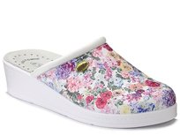 Klapki damskie medyczne na koturnie skórzane w kwiaty Sanital Flex 707-39