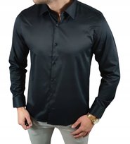 Klasyczna koszula krój regular czarna elegancka ESP025 - L