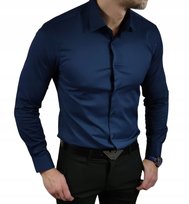 Klasyczna koszula slim fit granatowa elegancka ESP06 - S
