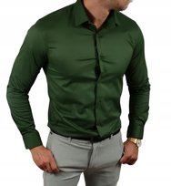 Klasyczna koszula slim fit oliwkowa elegancka ESP06 - XL