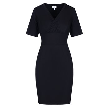 Klasyczna sukienka mała czarna ołówkowa z kopertowym dekoltem elastyczna - Wonderlandia