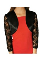 klasyczne bolerko satynowe czarne z rękawem 3/4 z koronki - JULIA 48