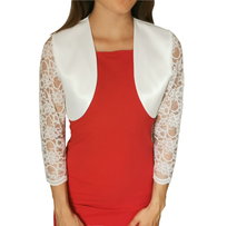 Klasyczne bolerko satynowe ecru z rękawem 3/4 z koronki - JULIA 50