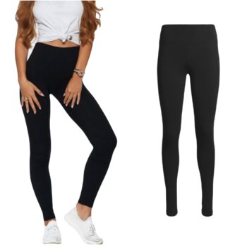 Klasyczne legginsy damskie z wysokim stanem CZARNE miękkie S/M - Moraj