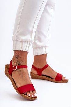 Klasyczne Sandały Na Niskim Koturnie Czerwone Arya -36 - Inna marka