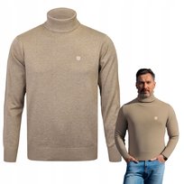 Klasyczny GOLF Sweter Męski Elegancki BEŻOWY melanż XXL Pako Jeans