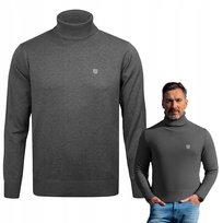 Klasyczny GOLF Sweter Męski Elegancki GRAFITOWY melanż M Pako Jeans