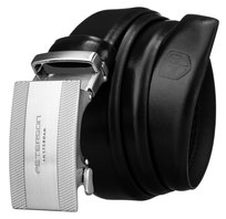 Klasyczny pasek męski do garnituru do spodni skóra naturalna srebrna klamra automatyczna rozmiar 125 Peterson, czarny