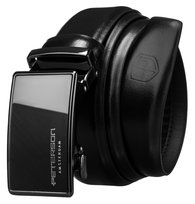 Klasyczny pasek męski klamra automatyczna skóra naturalna do spodni do garnituru rozmiar 125 Peterson, czarny