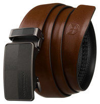 Klasyczny pasek męski ze skóry naturalnej PETERSON brązowy casualowy automatyczna czarna klamra 95 elegancki do garnituru