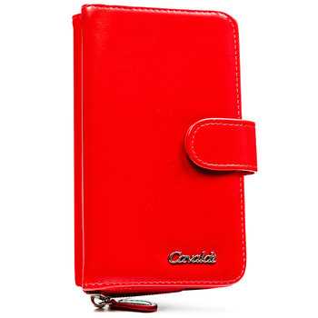 Klasyczny pojemny portfel damski na karty i dokumenty portmonetka na suwak Cavaldi, czerwony - 4U CAVALDI