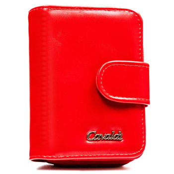 Klasyczny pojemny portfel damski na karty i dokumenty portmonetka na suwak Cavaldi, czerwony - 4U CAVALDI
