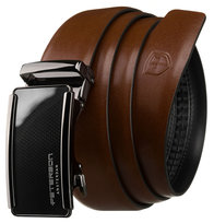 Klasyczny skórzany pasek męski do spodni 85 elegancki do garnituru PETERSON brązowy z automatyczną czarną klamrą casualowy